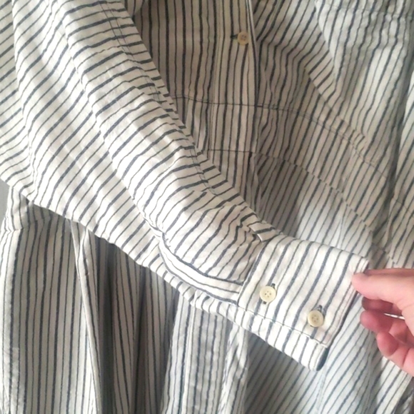 Billy Reid Stripe Drawstring Waist Shirt Dress White Charcoal One Size XS-L - Picture 6 of 16